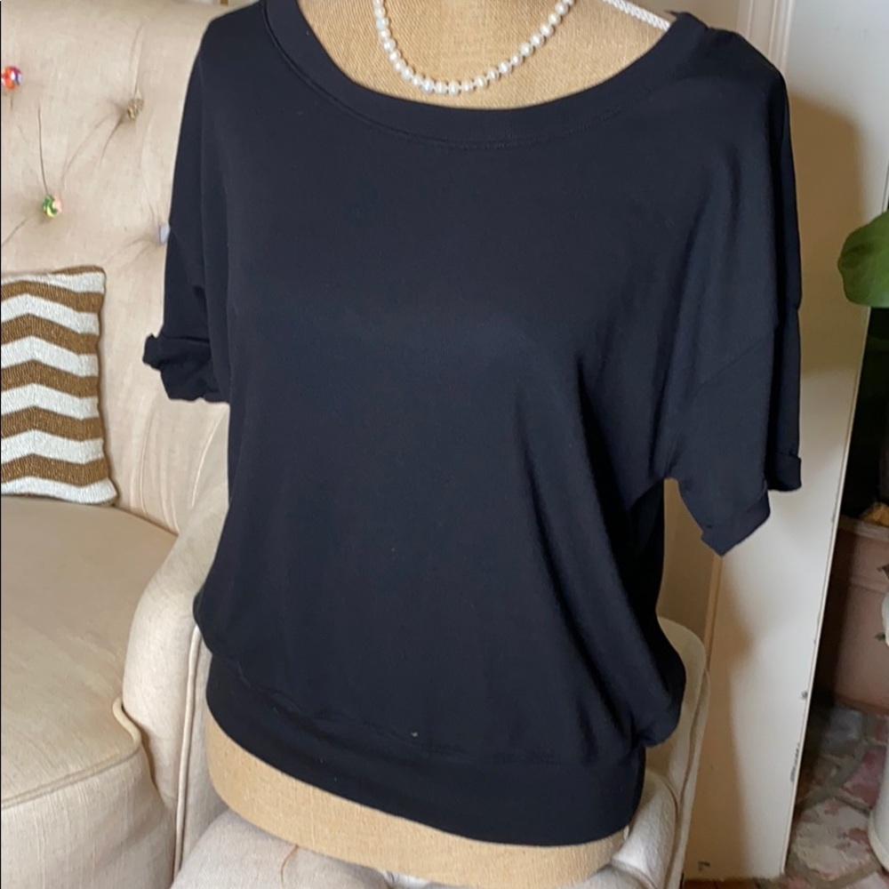 PJ Harlow Black Rolled Sleeve Tshirt